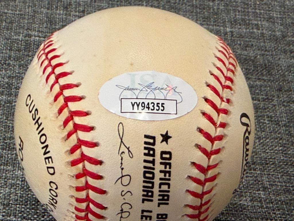 HALL OF FAMER EDDIE MATTHEWS AUTOGRAPHED BASEBALL AUTHENTICATED BY JSA WITH CERTIFICATE - 6