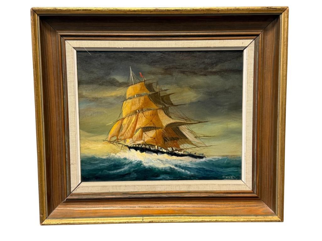HENRY RAMIREZ ARGENTINIAN ARTIST ORIGINAL OIL ON BOARD PAINTING OF A SAILING SHIP (1 of 8)