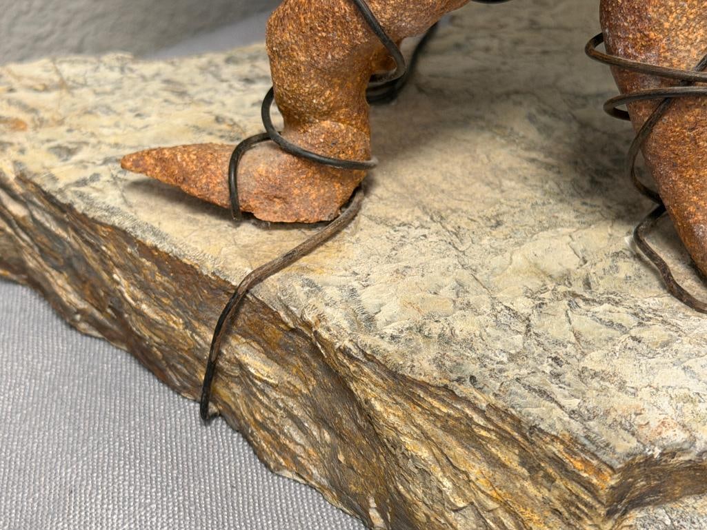 ABSTRACT CLAY SCULPTURE OF INTERTWINED FIGURES ON A ROUGH / NATURAL STONE BASE - 8