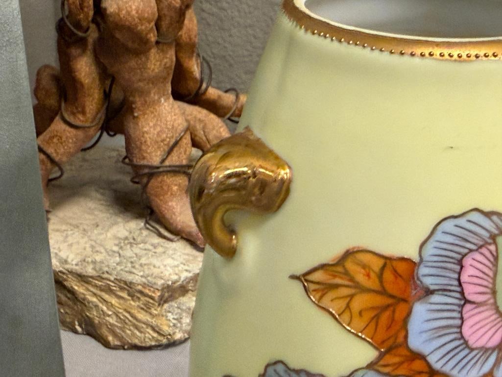 ROYAL CHINA NIPPON ART NOUVEAU CHINA VASE DECORATED WITH FLORAL DESIGN AND GILT ACCENTS - 4