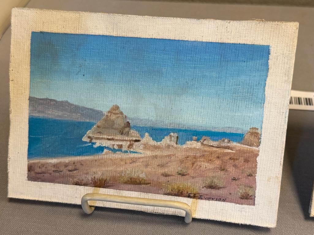 E.F. IVERSON NEVADA ARTIST ORIGINAL PAINTINGS ON CANVAS BOARD OF TUFA FORMATION IN PYRAMID LAKE - 2