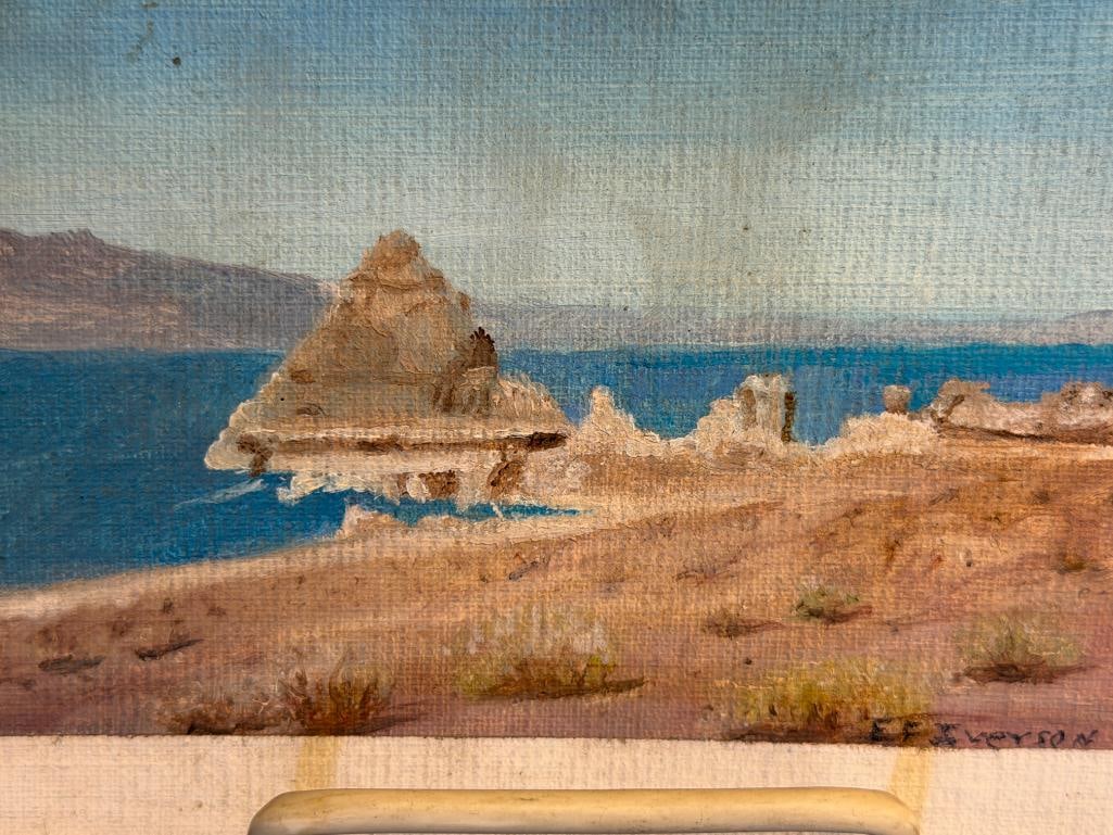 E.F. IVERSON NEVADA ARTIST ORIGINAL PAINTINGS ON CANVAS BOARD OF TUFA FORMATION IN PYRAMID LAKE - 3