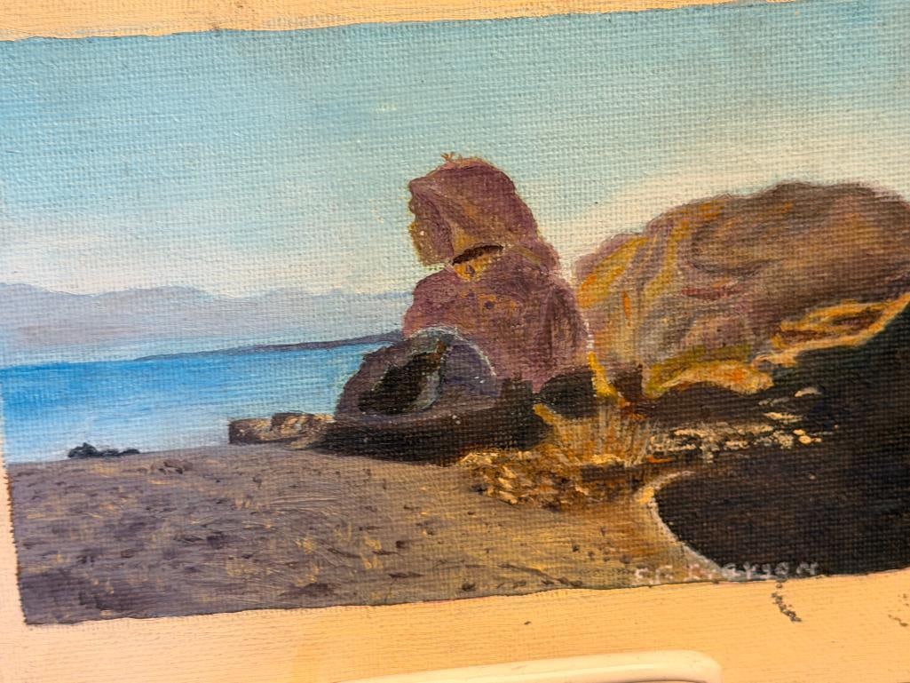 E.F. IVERSON NEVADA ARTIST ORIGINAL PAINTINGS ON CANVAS BOARD OF TUFA FORMATION IN PYRAMID LAKE - 6