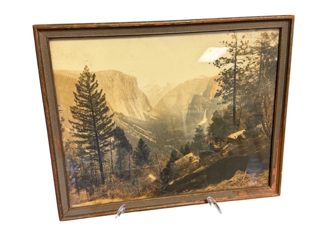 EARLY 20TH CENTURY HAND COLORED PHOTOGRAPH OF YOSEMITE VALLEY WITH WATERFALL BY HATZFELD (1 of 10)