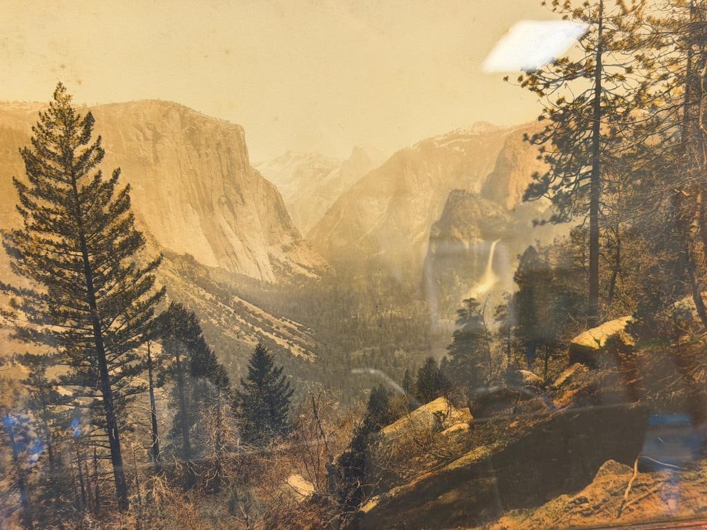 EARLY 20TH CENTURY HAND COLORED PHOTOGRAPH OF YOSEMITE VALLEY WITH WATERFALL BY HATZFELD - 2