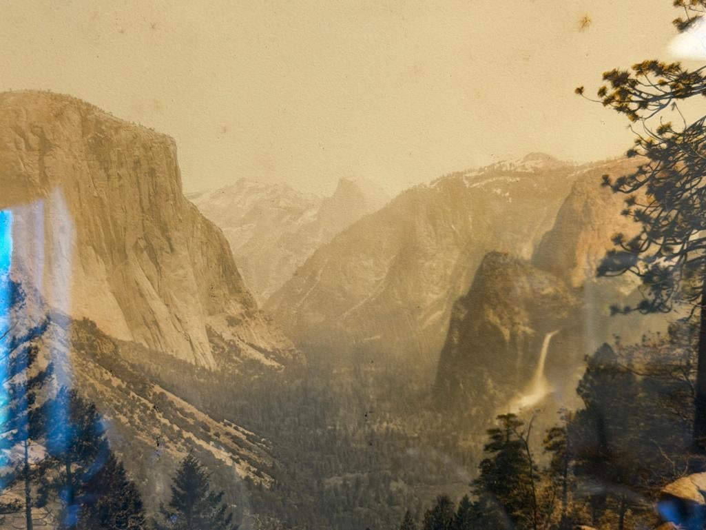 EARLY 20TH CENTURY HAND COLORED PHOTOGRAPH OF YOSEMITE VALLEY WITH WATERFALL BY HATZFELD - 3
