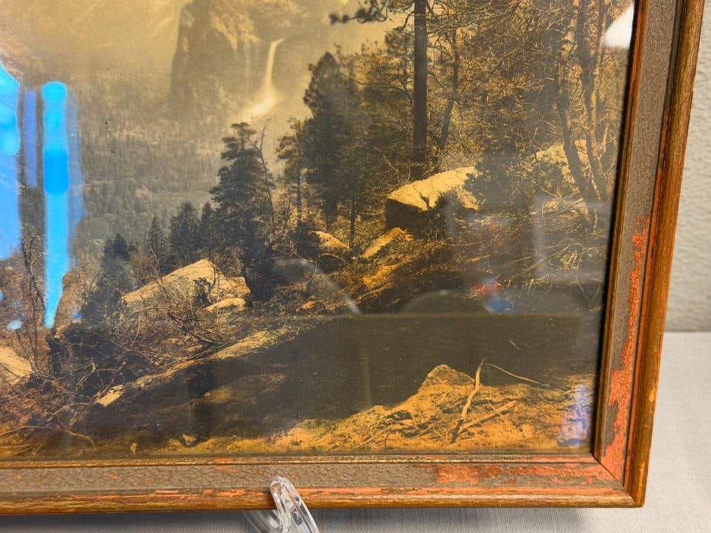 EARLY 20TH CENTURY HAND COLORED PHOTOGRAPH OF YOSEMITE VALLEY WITH WATERFALL BY HATZFELD - 5