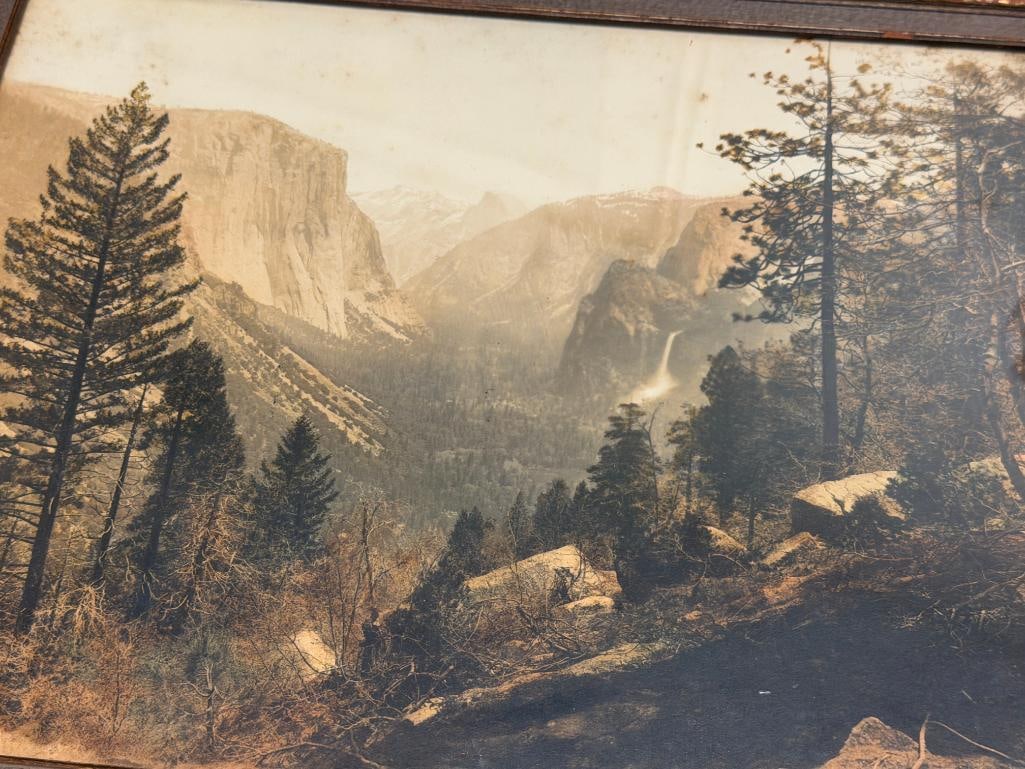 EARLY 20TH CENTURY HAND COLORED PHOTOGRAPH OF YOSEMITE VALLEY WITH WATERFALL BY HATZFELD - 8