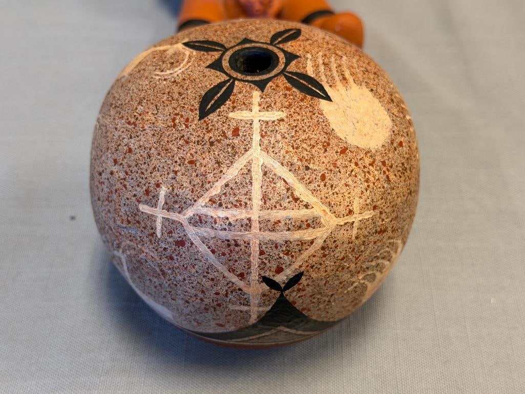 ZIA PUEBLO NEW MEXICO POLYCHROME HAND CRAFTED SEED POT WITH PETROGLYPHS DESIGN SIGNED "R.A." - 2