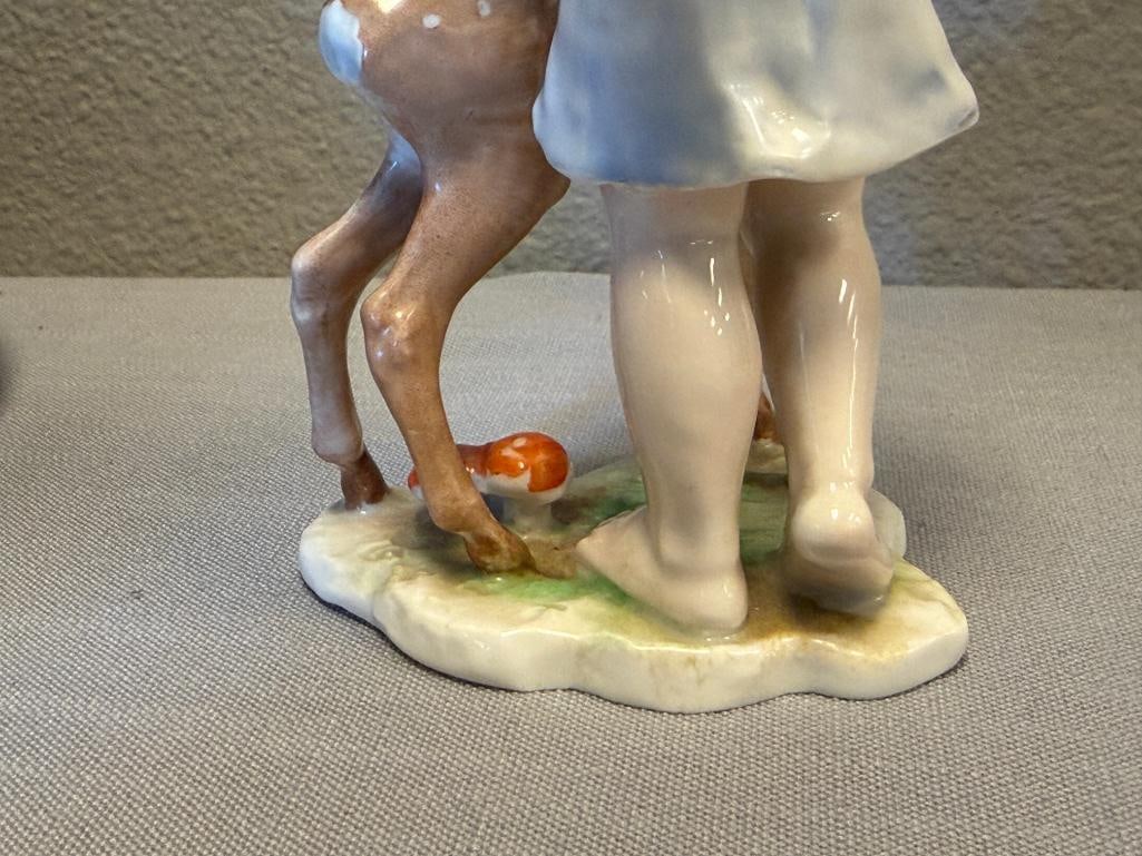 1930'S ROSENTHAL HAND PAINTED PORCELAIN FIGURINE GIRL FEEDING FAWN DESIGNED BY LORE FRIEDRICH GRO... - 6