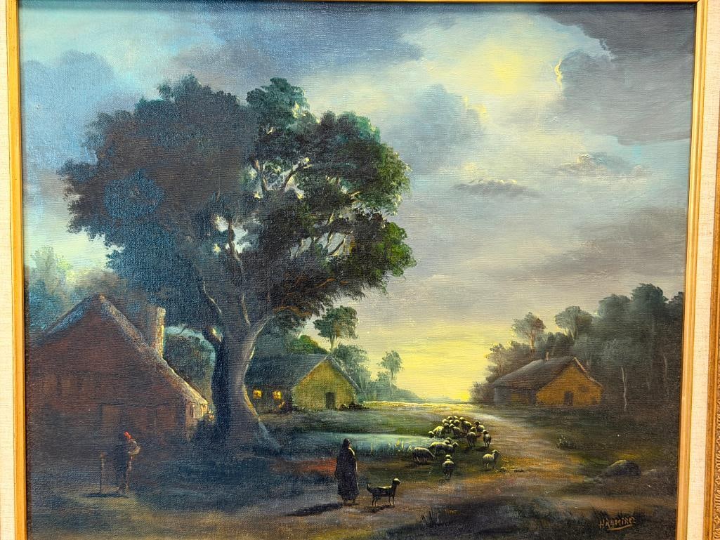 HENRY RAMIREZ ARGENTINIAN ARTIST ORIGINAL OIL ON CANVAS PAINTING SHEEP HERDER / LANDSCAPE - 2