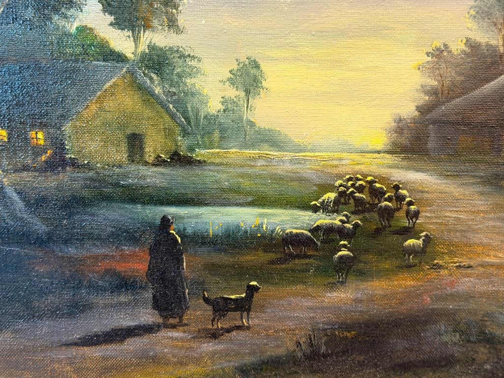 HENRY RAMIREZ ARGENTINIAN ARTIST ORIGINAL OIL ON CANVAS PAINTING SHEEP HERDER / LANDSCAPE - 5