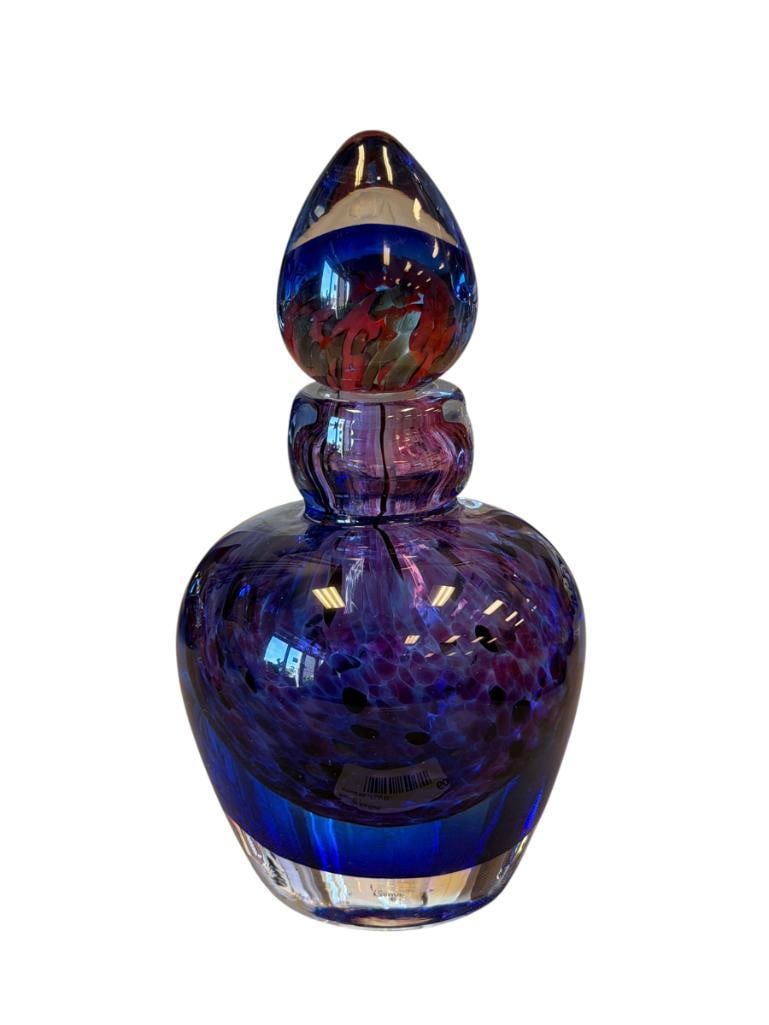 HEAVY HAND BLOWN ART GLASS CONFETTI FRAGRANCE / PERFUME BOTTLE WITH DAUBER: NO CHIPS OR CRACKS 6 1/2" H