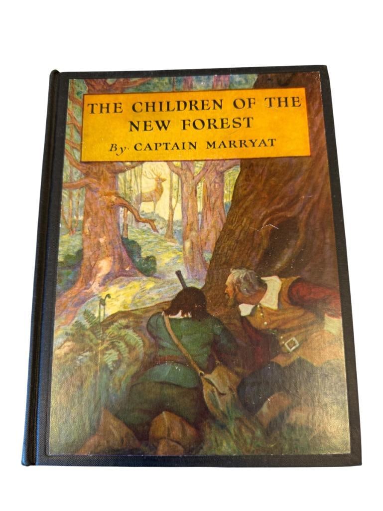 1927 THE CHILDREN OF THE NEW FOREST BOOK BY CAPTAIN MARRYAT ILLUSTRATED BY STAFFORD GOOD: PUBLISHED BY CHARLES SCRIBNER'S SONS, HARD COVER, ILLUSTRATED FRONT COVER, GILT LETTERING ON THE SPINE, IN GOOD CONDITION, NO HEAVY WEAR 7 1/4" X 9 1/2" 