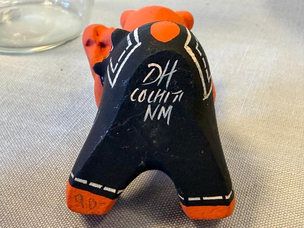 SIGNED D.H. COCHITI NEW MEXICO PUEBLO POTTERY CLAY BEAR AND CUB WITH FISH STORYTELLER FIGURINE - 6