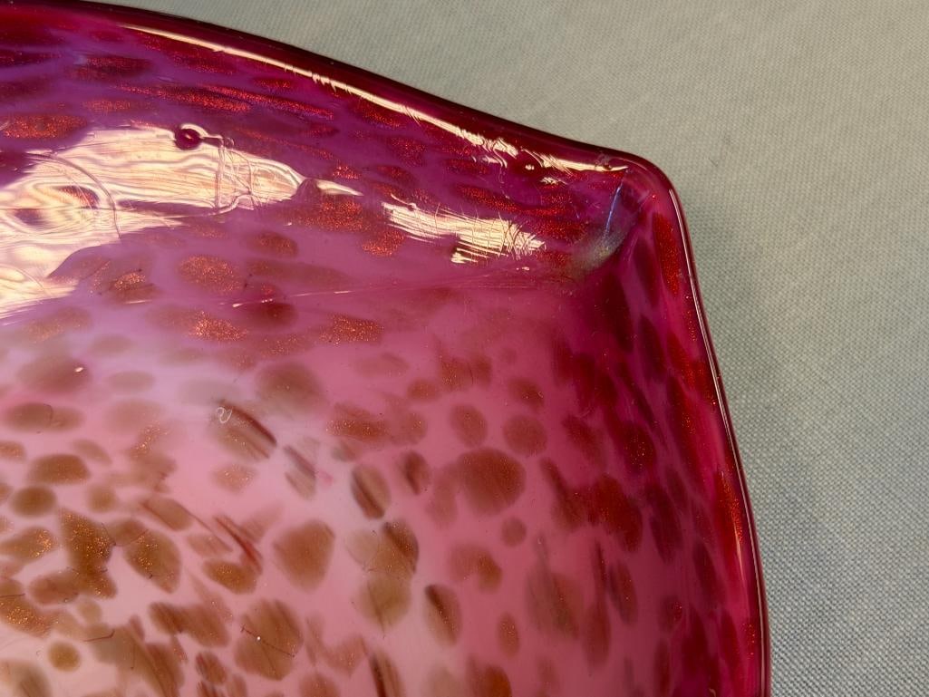 HAND BLOWN ART GLASS CASED GLASS CONFETTI BOWL WITH PINCHED RIM - 4