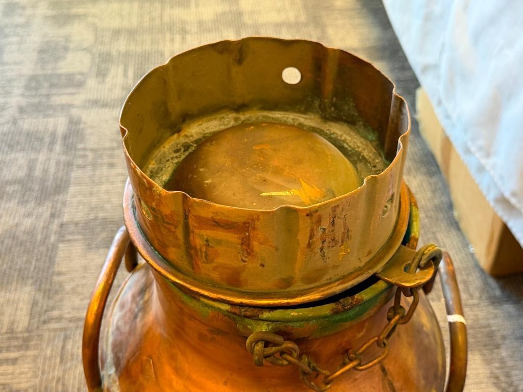 VINTAGE COPPER 40QT MILK CAN MARKED TBC AND DAIRY COMPANY - 13