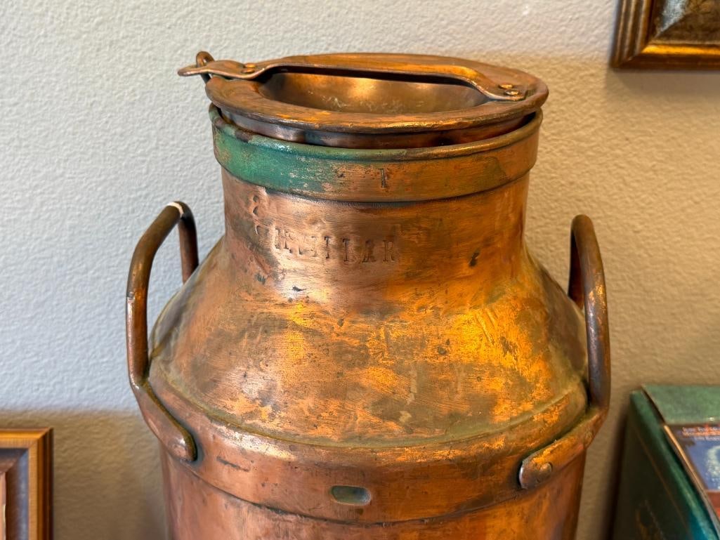VINTAGE COPPER 40QT MILK CAN MARKED TBC AND DAIRY COMPANY - 2