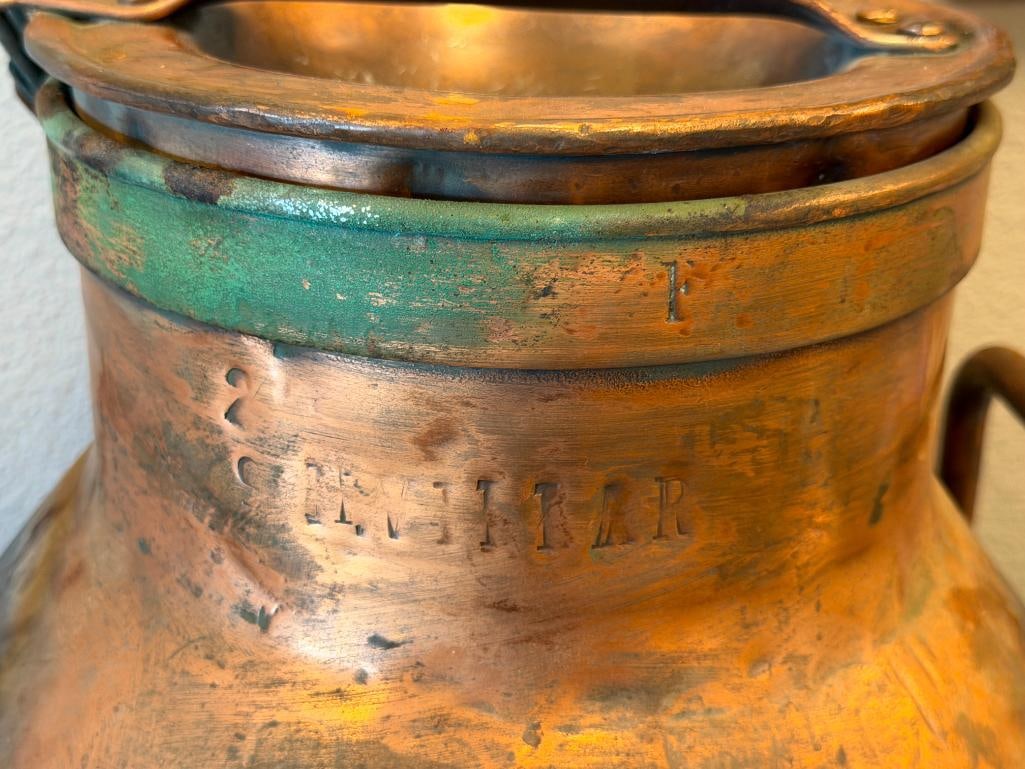 VINTAGE COPPER 40QT MILK CAN MARKED TBC AND DAIRY COMPANY - 3