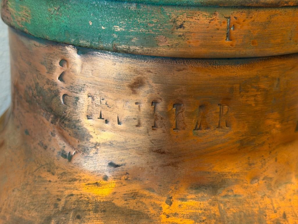 VINTAGE COPPER 40QT MILK CAN MARKED TBC AND DAIRY COMPANY - 4