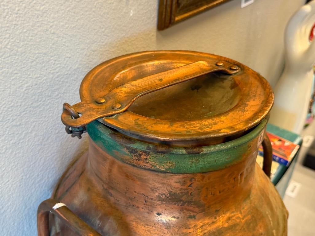 VINTAGE COPPER 40QT MILK CAN MARKED TBC AND DAIRY COMPANY - 5