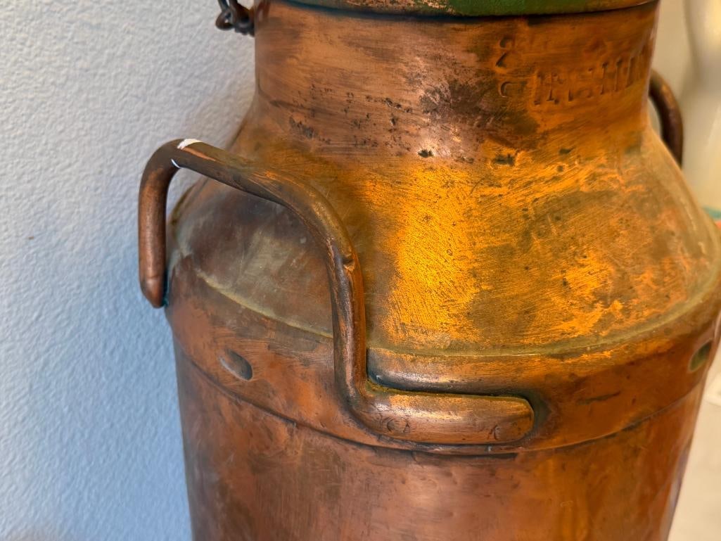 VINTAGE COPPER 40QT MILK CAN MARKED TBC AND DAIRY COMPANY - 6