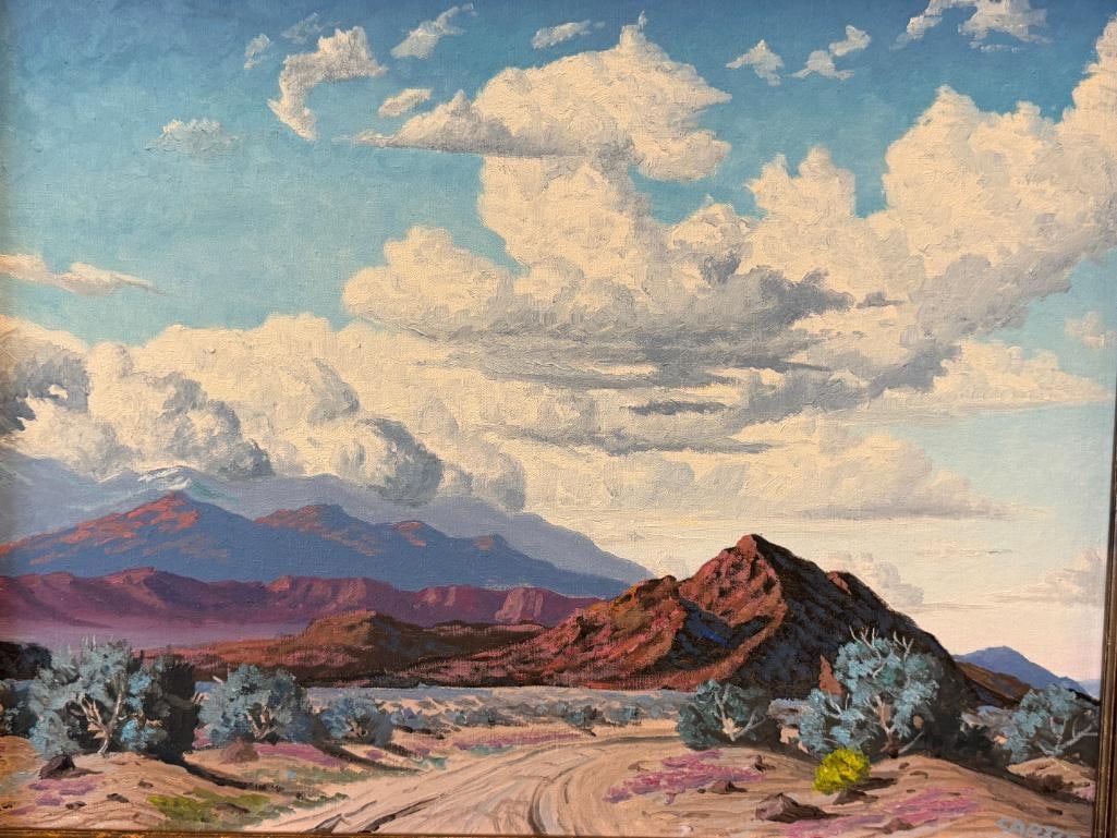 GEORGE CARTER PROLIFIC NEVADA ARTIST ORIGINAL OIL ON CANVAS ROAD TO NO WHERE LANDSCAPE - 2