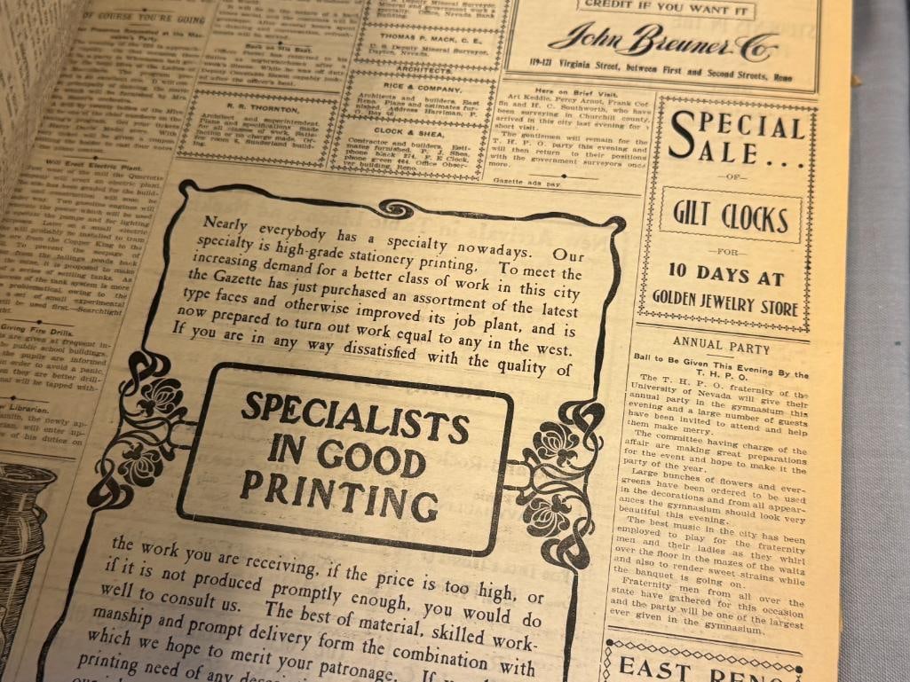 RENO GAZZETTE JOURNAL RENO, NV BOUND NEWS PAPERS FEB 1904 - JUNE 1904 - 10