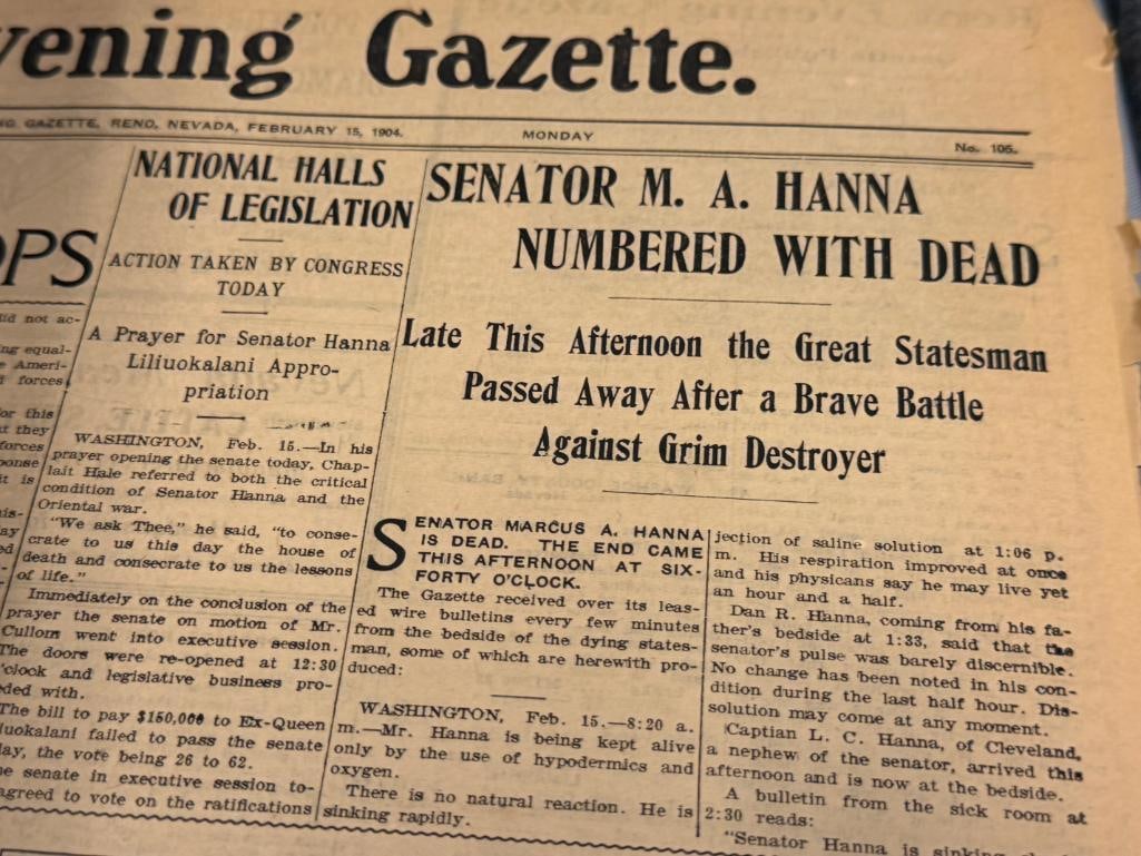 RENO GAZZETTE JOURNAL RENO, NV BOUND NEWS PAPERS FEB 1904 - JUNE 1904 - 12