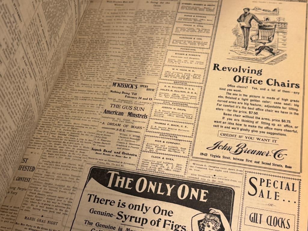 RENO GAZZETTE JOURNAL RENO, NV BOUND NEWS PAPERS FEB 1904 - JUNE 1904 - 13