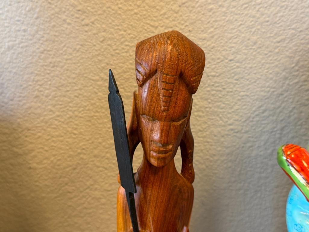 VINTAGE HAND CARVED WOOD AFRICAN TRIBAL STATUE FIGURE KENYAN FOLK ART - 2