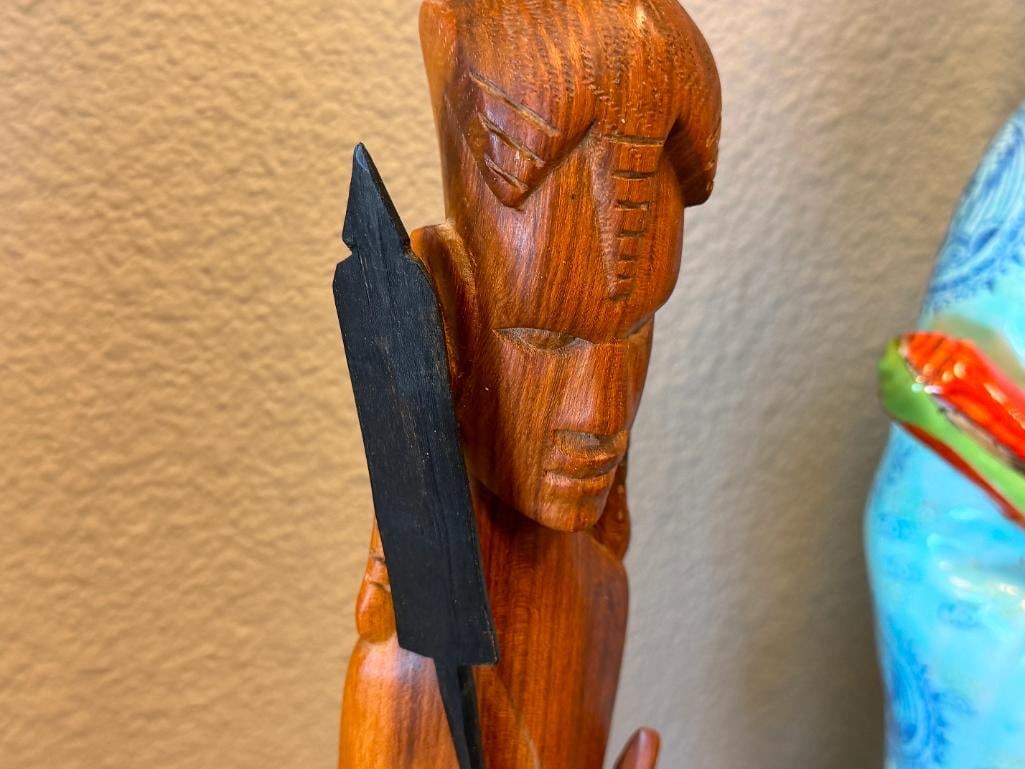 VINTAGE HAND CARVED WOOD AFRICAN TRIBAL STATUE FIGURE KENYAN FOLK ART - 3