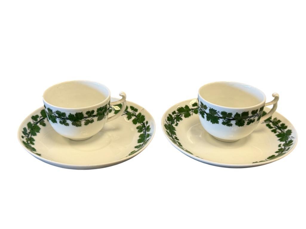 VINTAGE MEISSEN PORCELAIN DEMIS AND SAUCERS GREEN VINE PATTERN MADE IN GERMANY (1 of 8)
