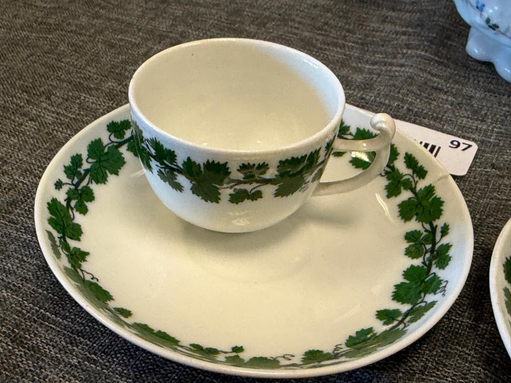 VINTAGE MEISSEN PORCELAIN DEMIS AND SAUCERS GREEN VINE PATTERN MADE IN GERMANY - 3