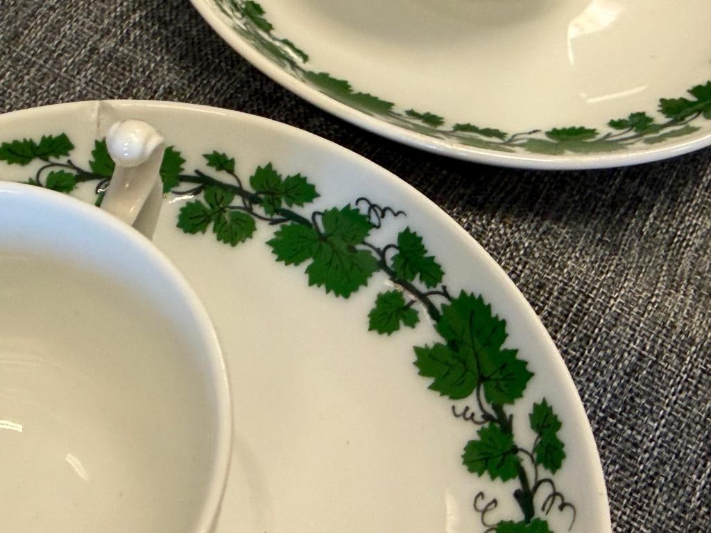 VINTAGE MEISSEN PORCELAIN DEMIS AND SAUCERS GREEN VINE PATTERN MADE IN GERMANY - 4