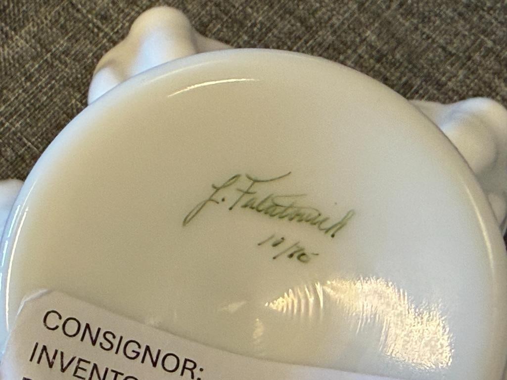 VINTAGE WESTMORE GLASS CO HAND PAINTED MILK GLASS BASKET, COVERD JAR AND RUFFLED RIM BOWL - 9
