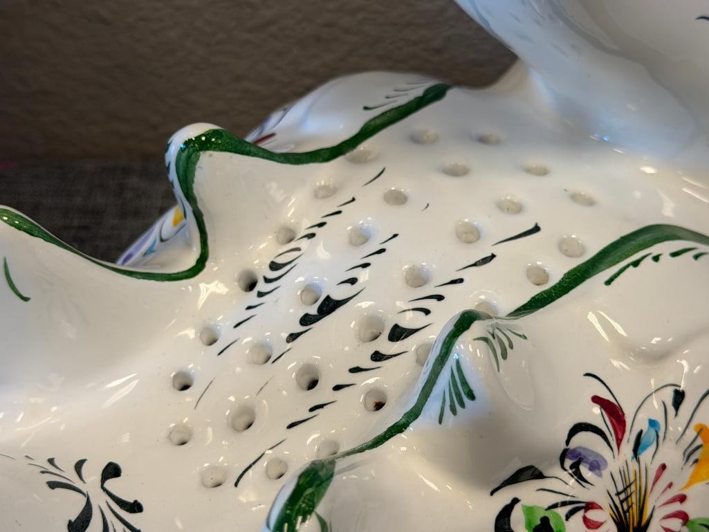 R.C. & CAL. HAND PAINTED PORTUGAL POTTERY SWAN PLANTER WITH COLORFUL MOTIF - 10
