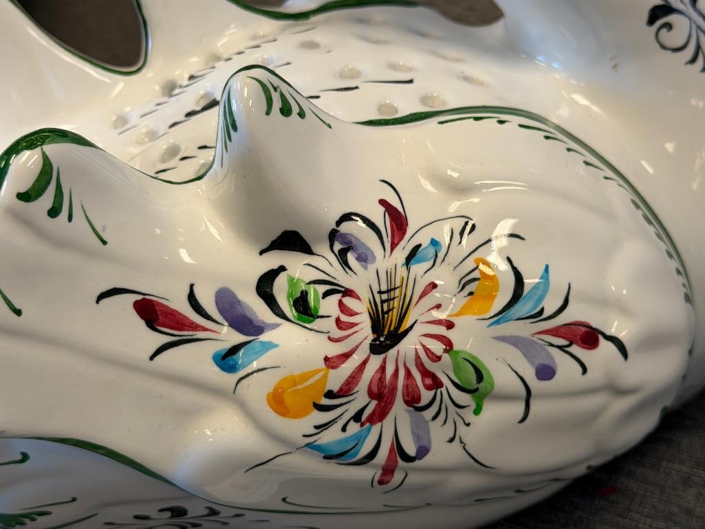R.C. & CAL. HAND PAINTED PORTUGAL POTTERY SWAN PLANTER WITH COLORFUL MOTIF - 8