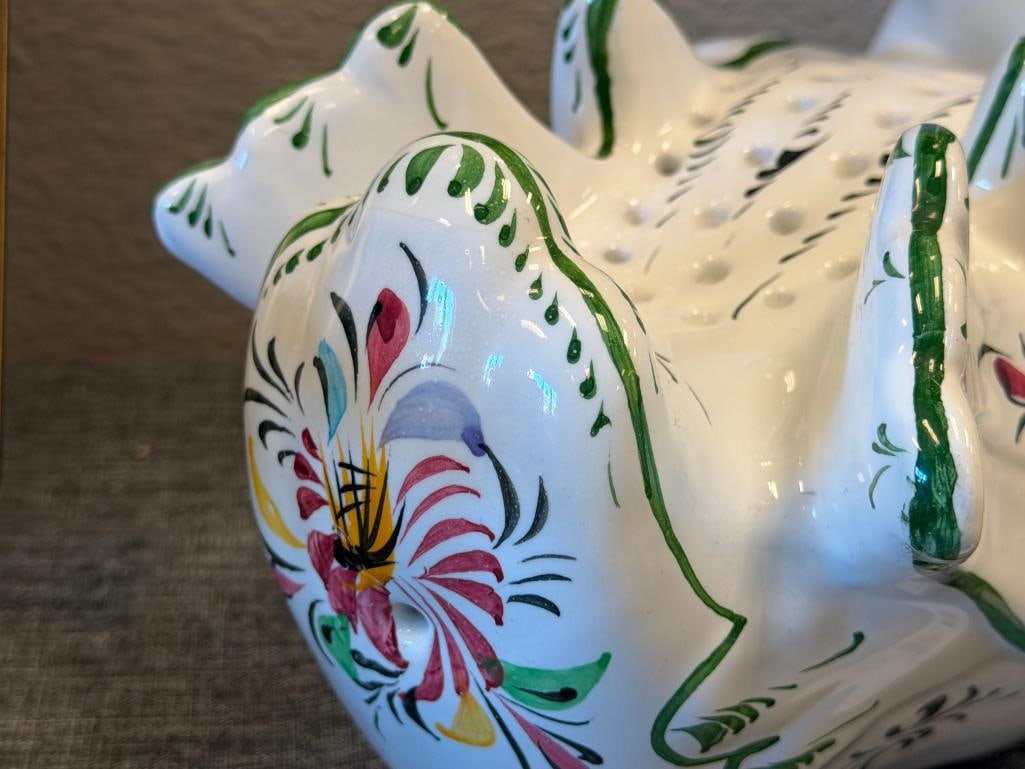 R.C. & CAL. HAND PAINTED PORTUGAL POTTERY SWAN PLANTER WITH COLORFUL MOTIF - 9