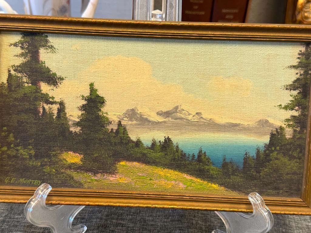 GEOFFREY E. MORTBY 20TH CENTURY AMERICAN ARTIST ORIGINAL MINIATURE OIL PAINTING ON CANVAS BOARD - 2