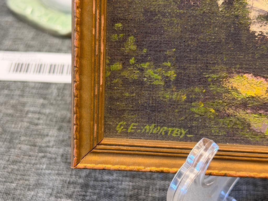 GEOFFREY E. MORTBY 20TH CENTURY AMERICAN ARTIST ORIGINAL MINIATURE OIL PAINTING ON CANVAS BOARD - 4