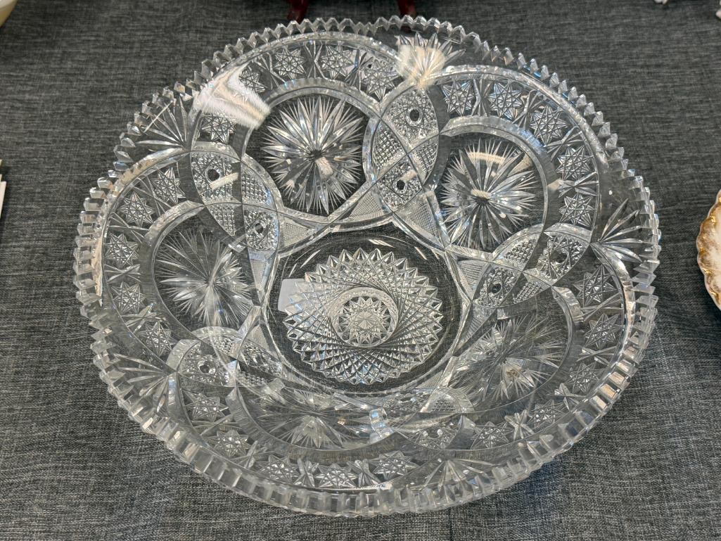 20TH CENTURY AMERICAN BRILLIANT CUT CRYSTAL CONSOLE BOWL HOBSTAR PATTERN - 2