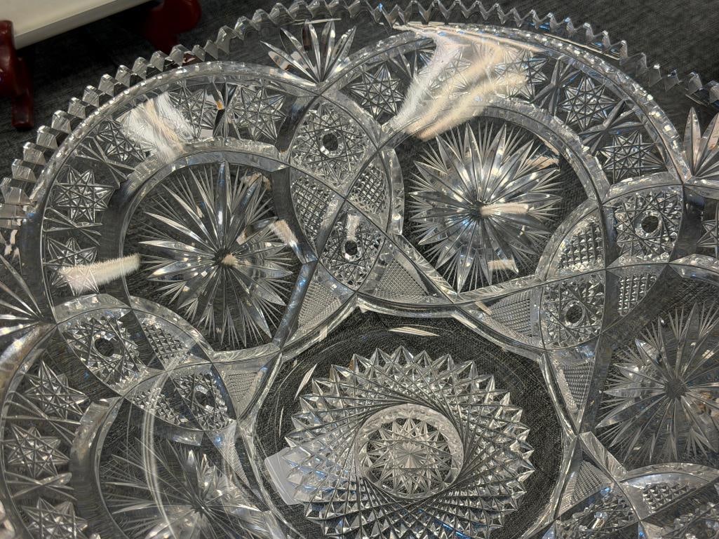 20TH CENTURY AMERICAN BRILLIANT CUT CRYSTAL CONSOLE BOWL HOBSTAR PATTERN - 3