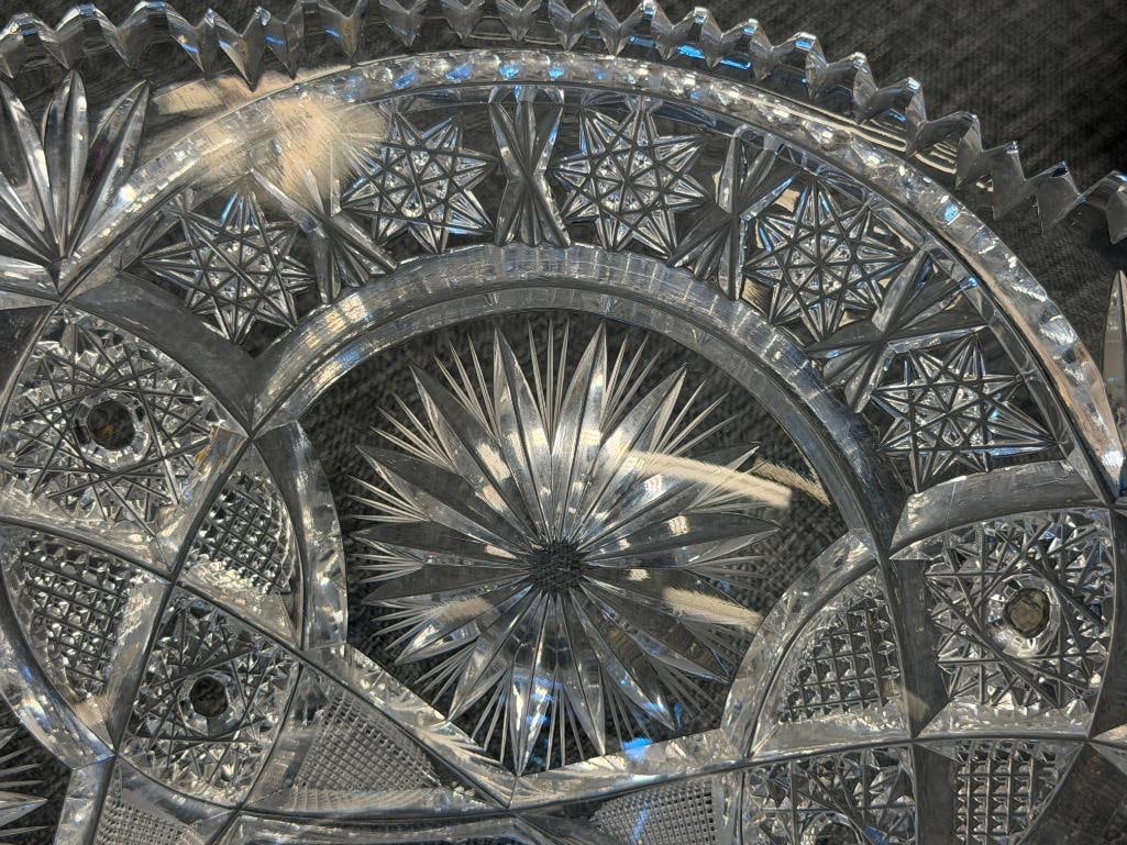 20TH CENTURY AMERICAN BRILLIANT CUT CRYSTAL CONSOLE BOWL HOBSTAR PATTERN - 4