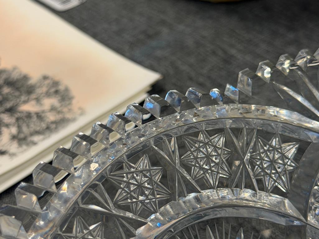 20TH CENTURY AMERICAN BRILLIANT CUT CRYSTAL CONSOLE BOWL HOBSTAR PATTERN - 6