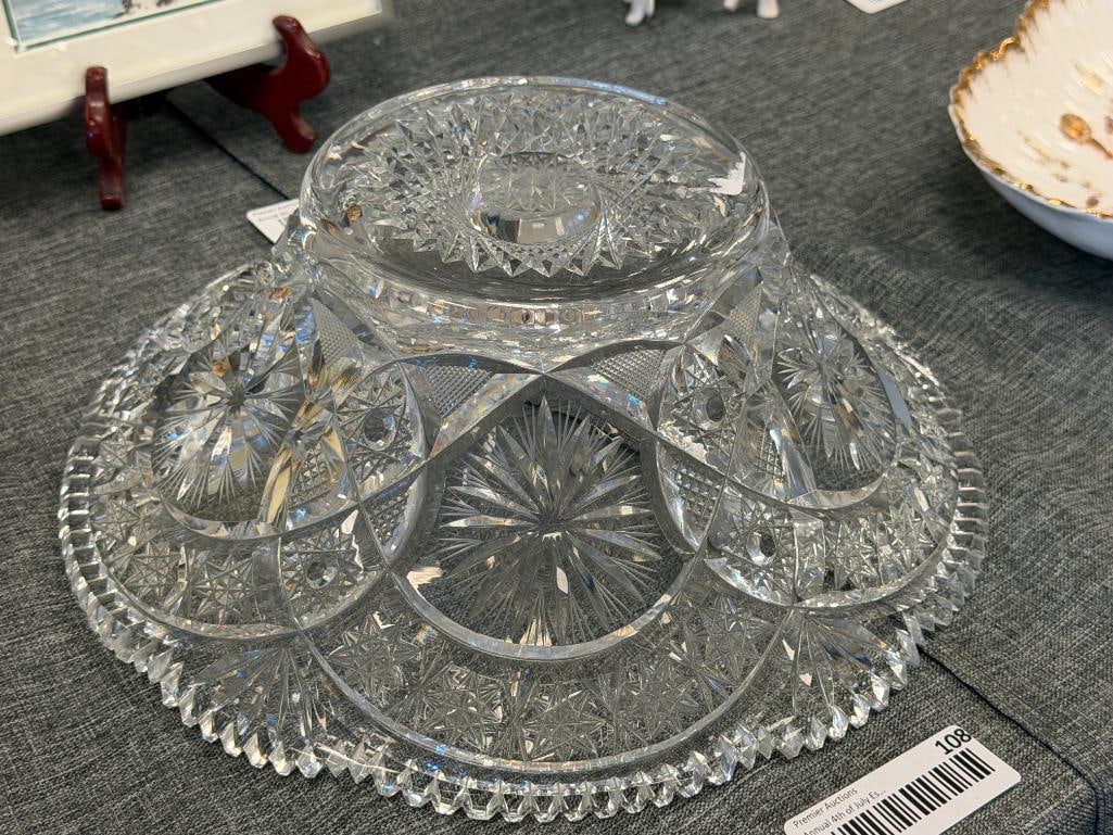 20TH CENTURY AMERICAN BRILLIANT CUT CRYSTAL CONSOLE BOWL HOBSTAR PATTERN - 7