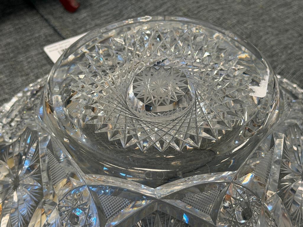 20TH CENTURY AMERICAN BRILLIANT CUT CRYSTAL CONSOLE BOWL HOBSTAR PATTERN - 8
