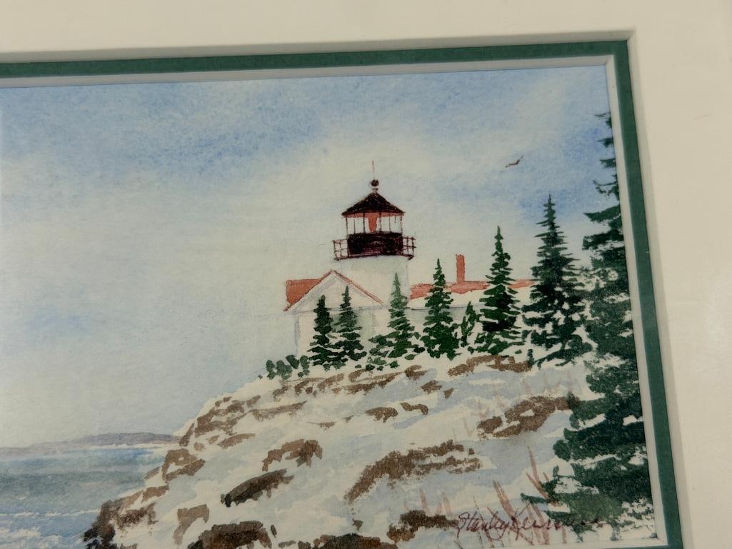STANLEY KEIRSTEAD NORTHEAST AMERICAN ARTIST ORIGINAL MINIATURE WATERCOLOR BASS HARBOR LIGHT - 3
