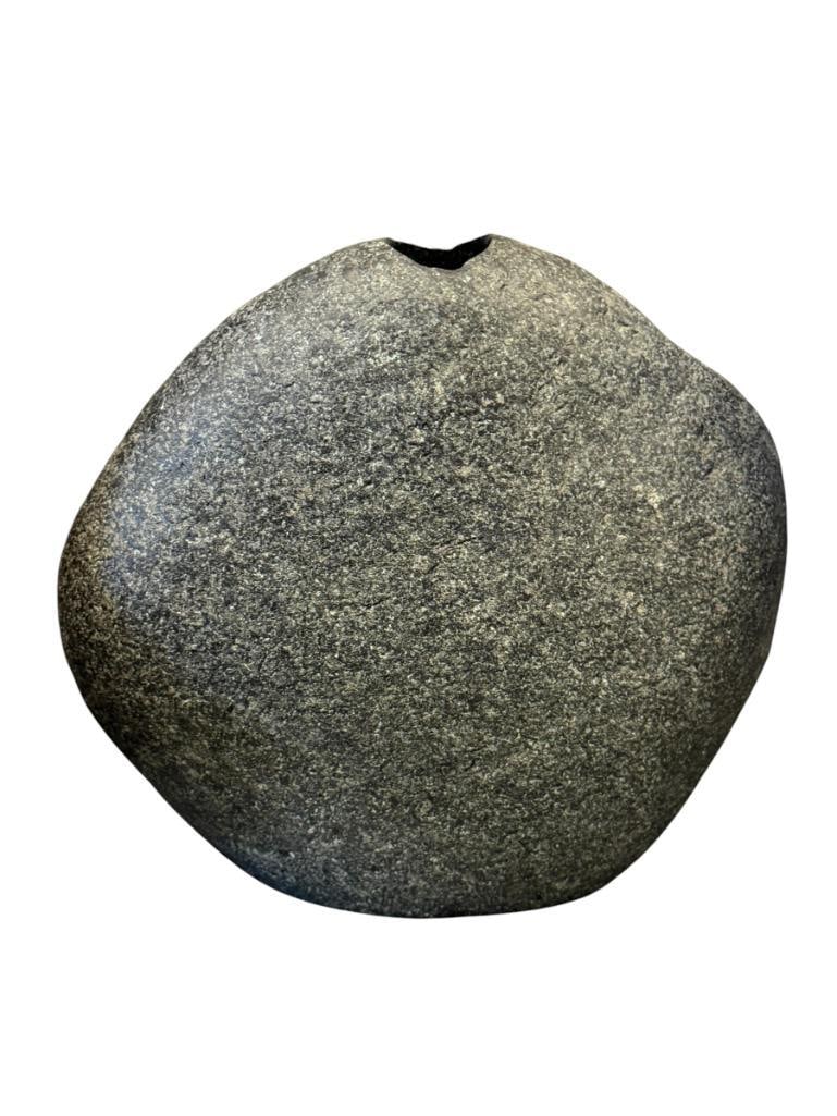 28 POUND NATURAL STONE BRUTALIST STYLED VASE: WEIGHS JUST OVER 28 POUNDS, ROUGH POLISHED 11" H