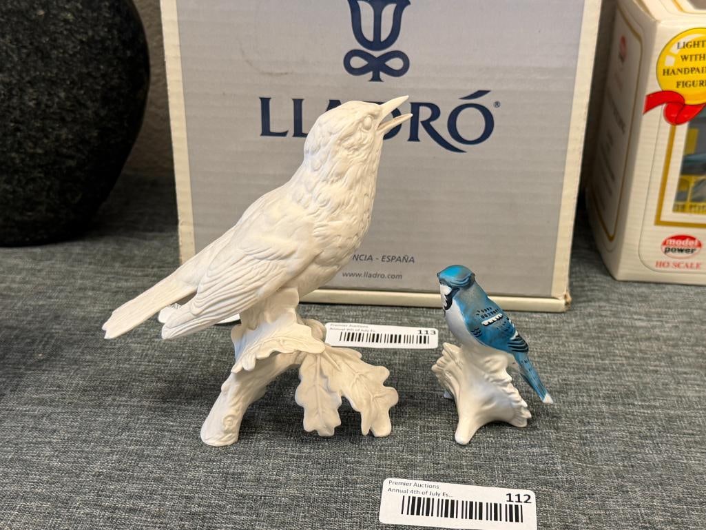 GOEBEL BISQUE PORCELAIN SONG THRUSH BIRD CV115 AND GOEBEL BLUE JAY ON SUNFLOWER 38527 - 9